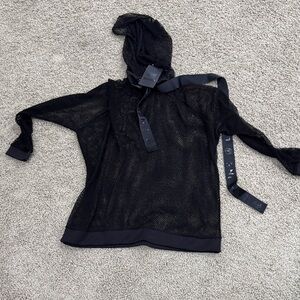 Swim Cover up Black Mesh Hooded Top